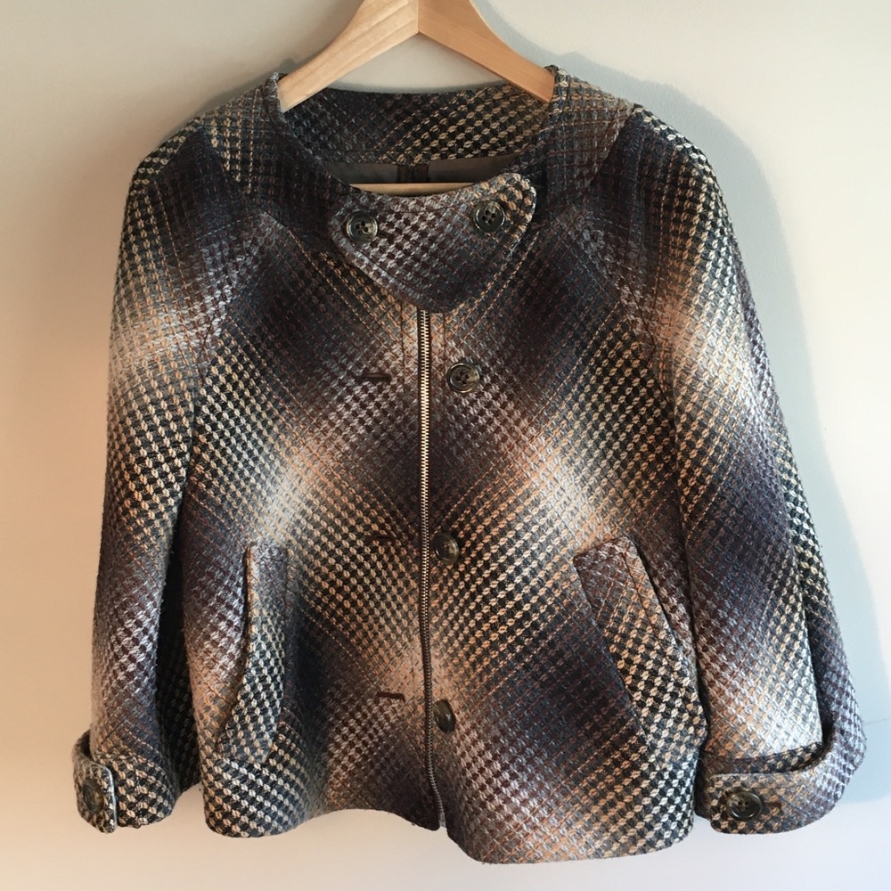 BCBG | Brown Wool Lined Swing Coat illusion Tweed